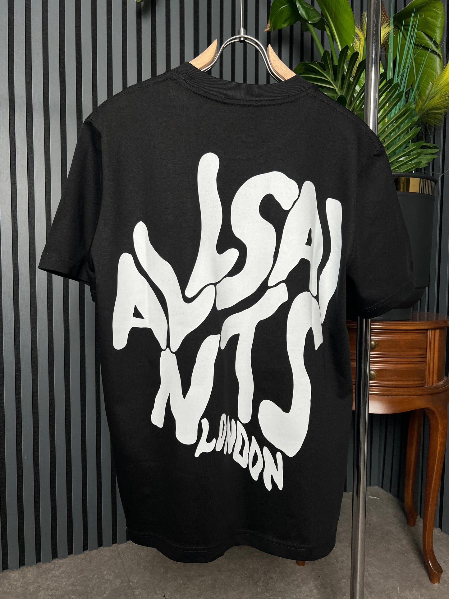 ALLSAINTS LONDON Logo Printed Relaxed Fit Black Tshirt For Men