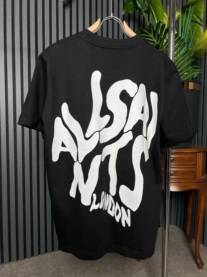 ALLSAINTS LONDON Logo Printed Relaxed Fit Black Tshirt For Men