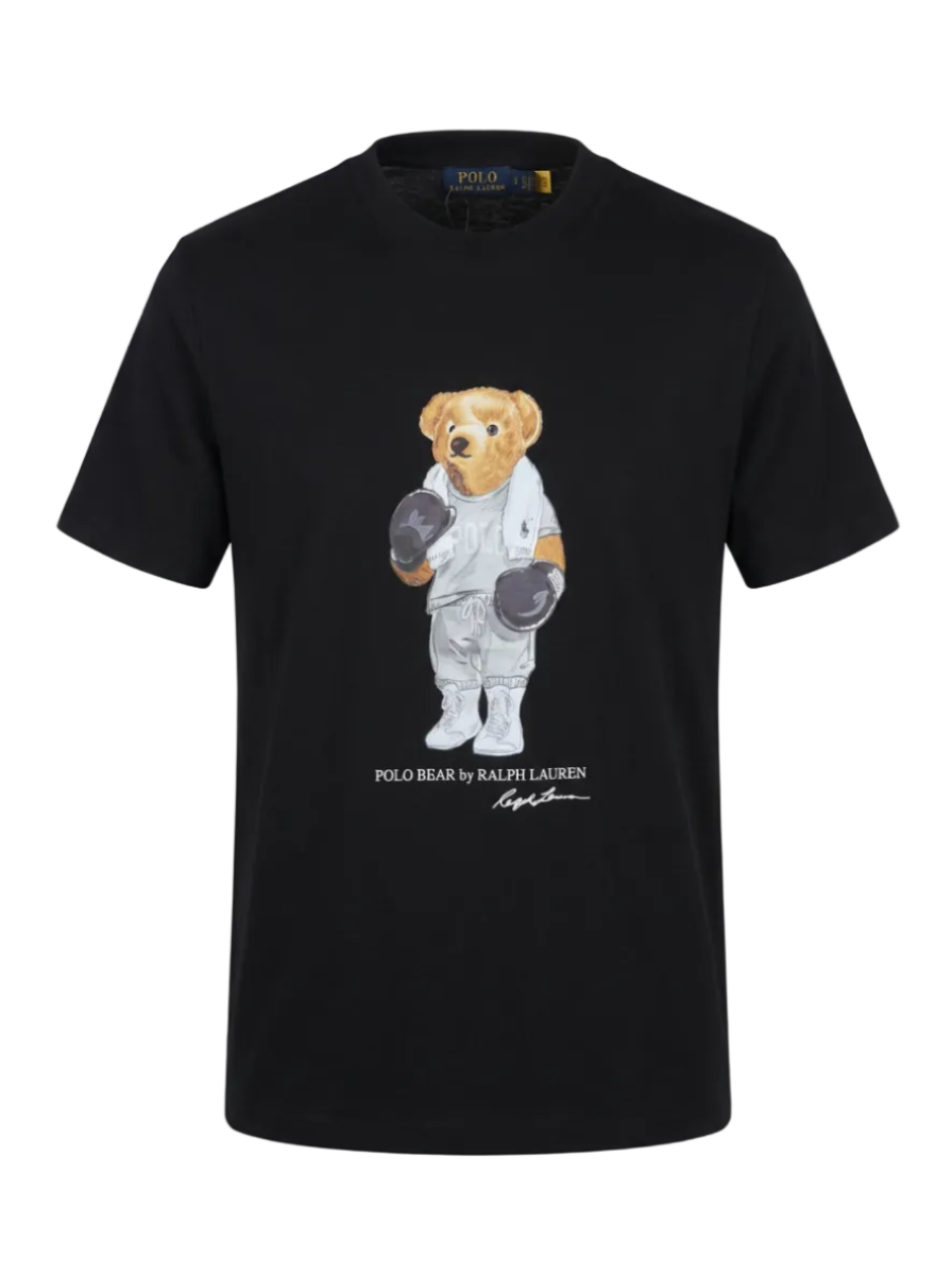 Polo Bear Printed Logo Black Tshirt For Men
