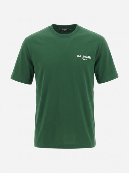 Balmain Flocked Logo Green Tshirt For Men