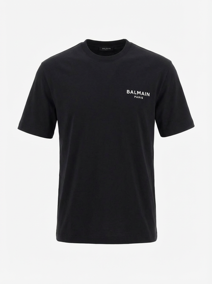 Balmain Flocked Logo Black Tshirt For Men