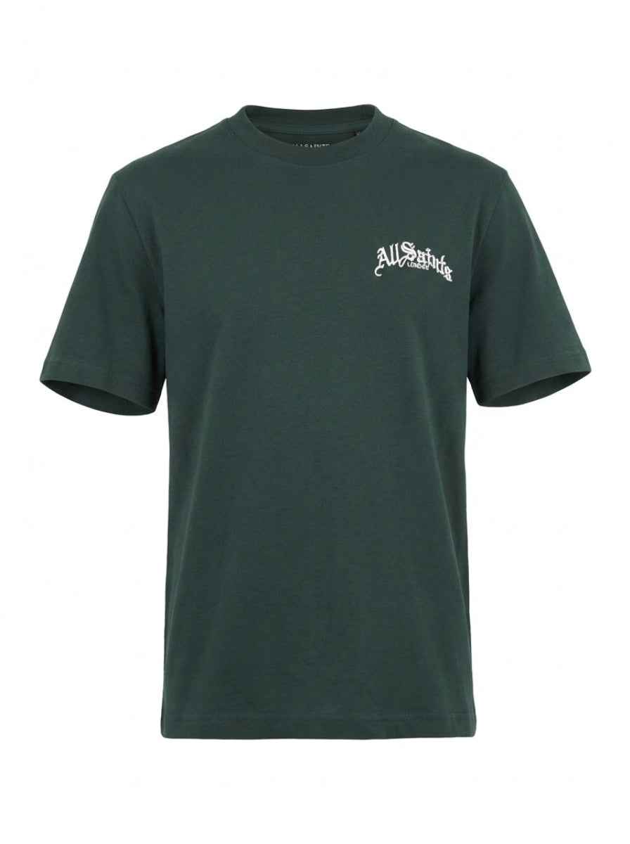 Embroidered Logo Dark Green Relaxed-fit Tshirt For Men