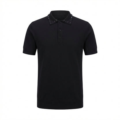 Black Untitled Studs Polo Triko For Men