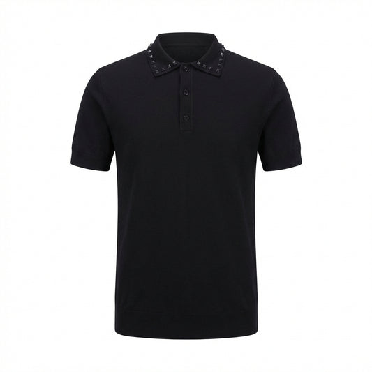 Black Untitled Studs Polo Triko For Men