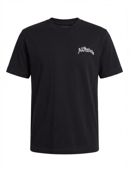 Embroidered Logo Black Relaxed-fit Tshirt For Men