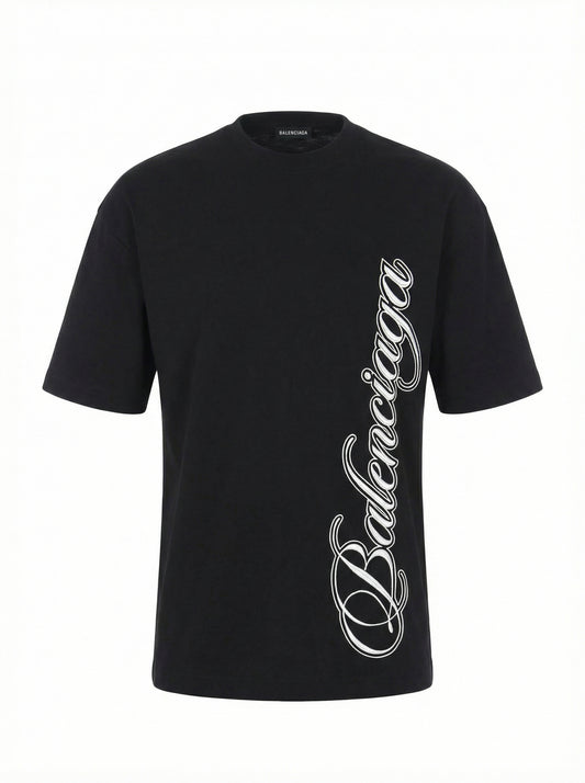 Embroidered Logo Black Relaxed fit Tshirt For Men