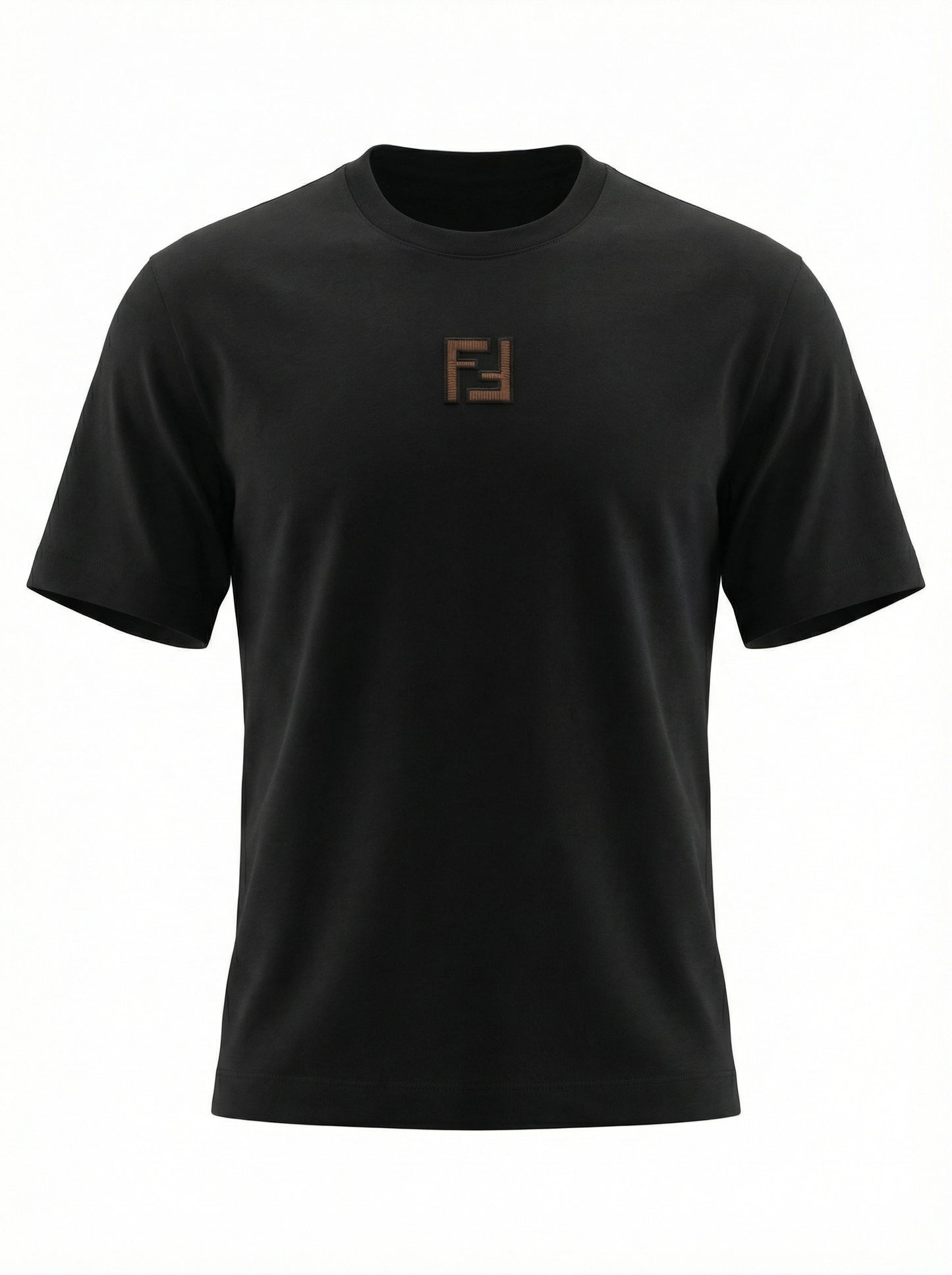 FF Embroidered Brown Logo Black Tshirt For Men