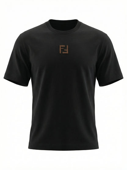 FF Embroidered Brown Logo Black Tshirt For Men