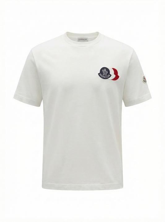 Embroidered Tricolor Logo White Tshirt For Men