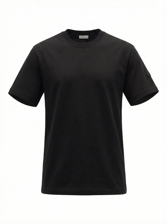 Moncler Ribbed Logo Black Tshirt For Men