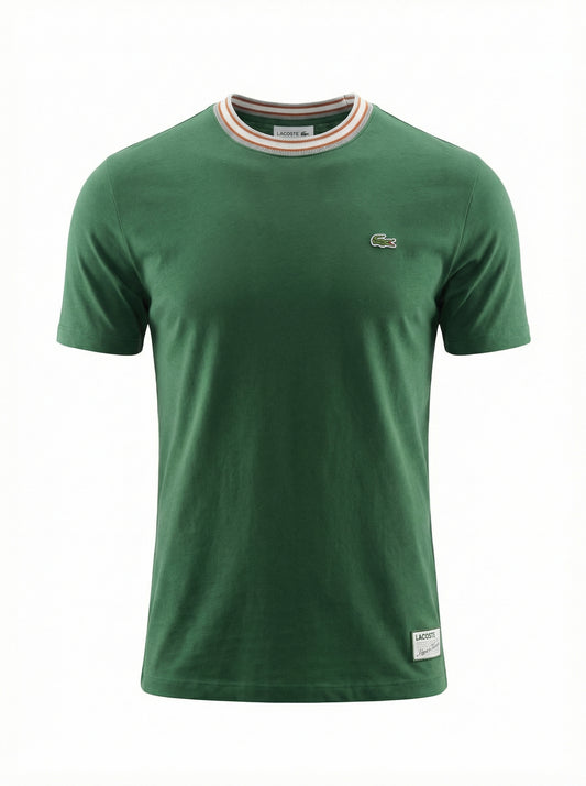 Made In France Stripe Neck Slim fit Green Tshirt For Men
