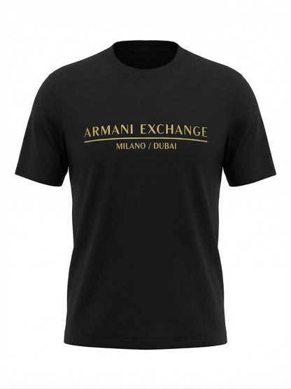AX Gold Logo Black Tshirt For Men